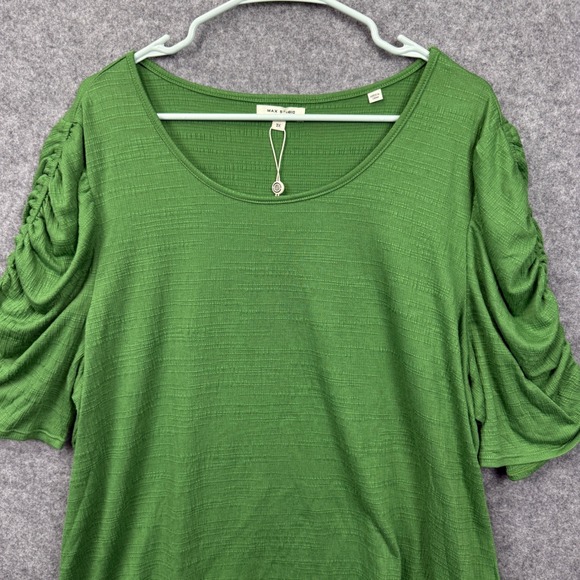 Max Studio London Green Ruched Puff Sleeve Textured Knit Top 3X 3W01S78 NWT - Picture 5 of 11